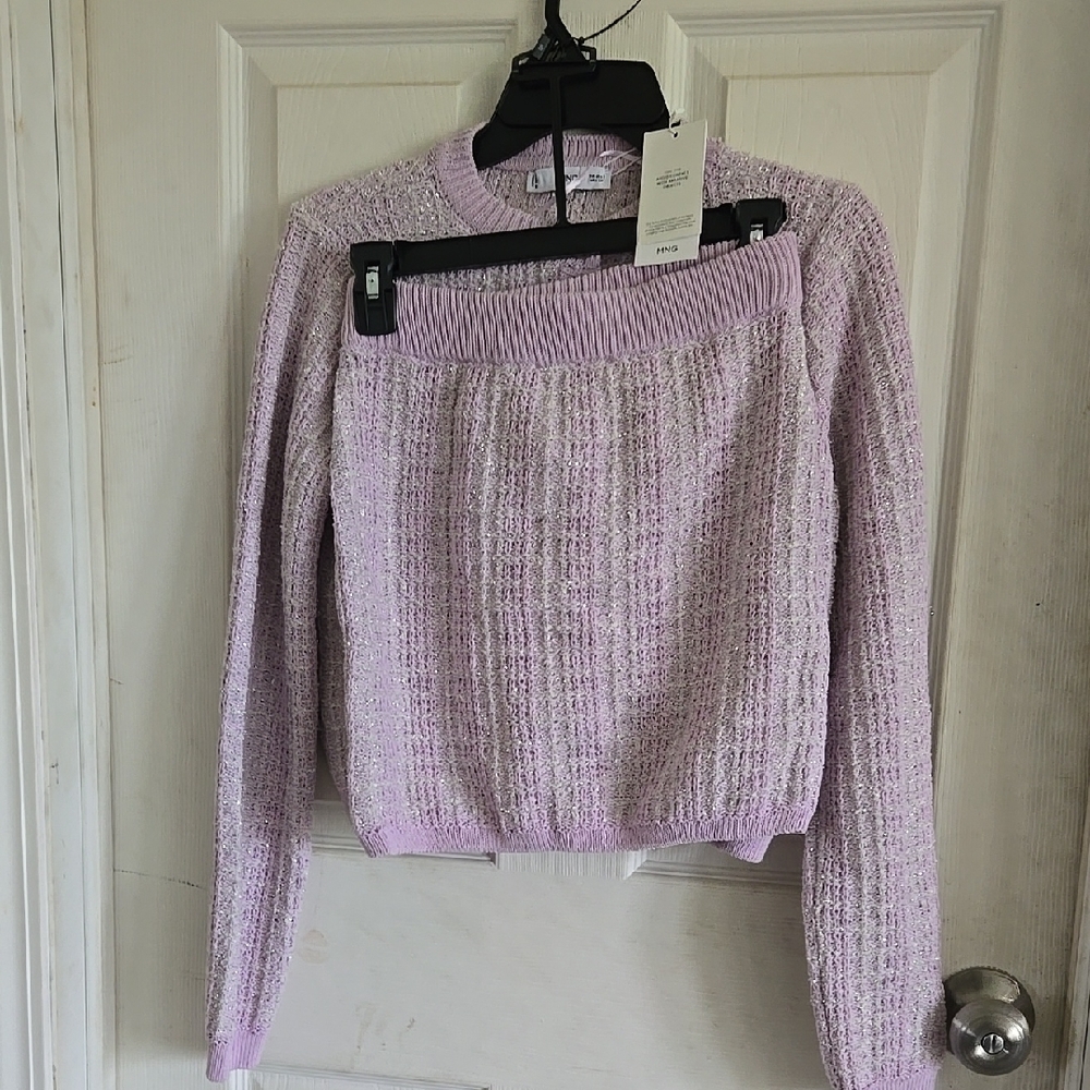 NWT Purple Off-the-Shoulder Cropped Sweater